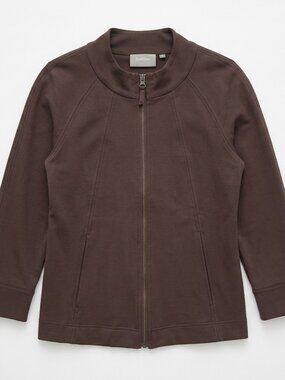 Amélline Womens Medium Jacket Tunic Mock Neck Full Zip Pockets Minimalist Brown